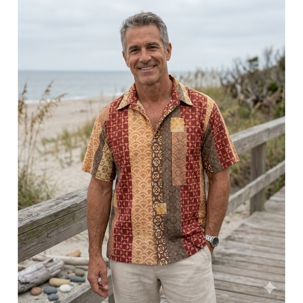 Coastal‎ Summer Resort Lifestyle Tori Richard Sz L Patchwork Hawaiian Shirt